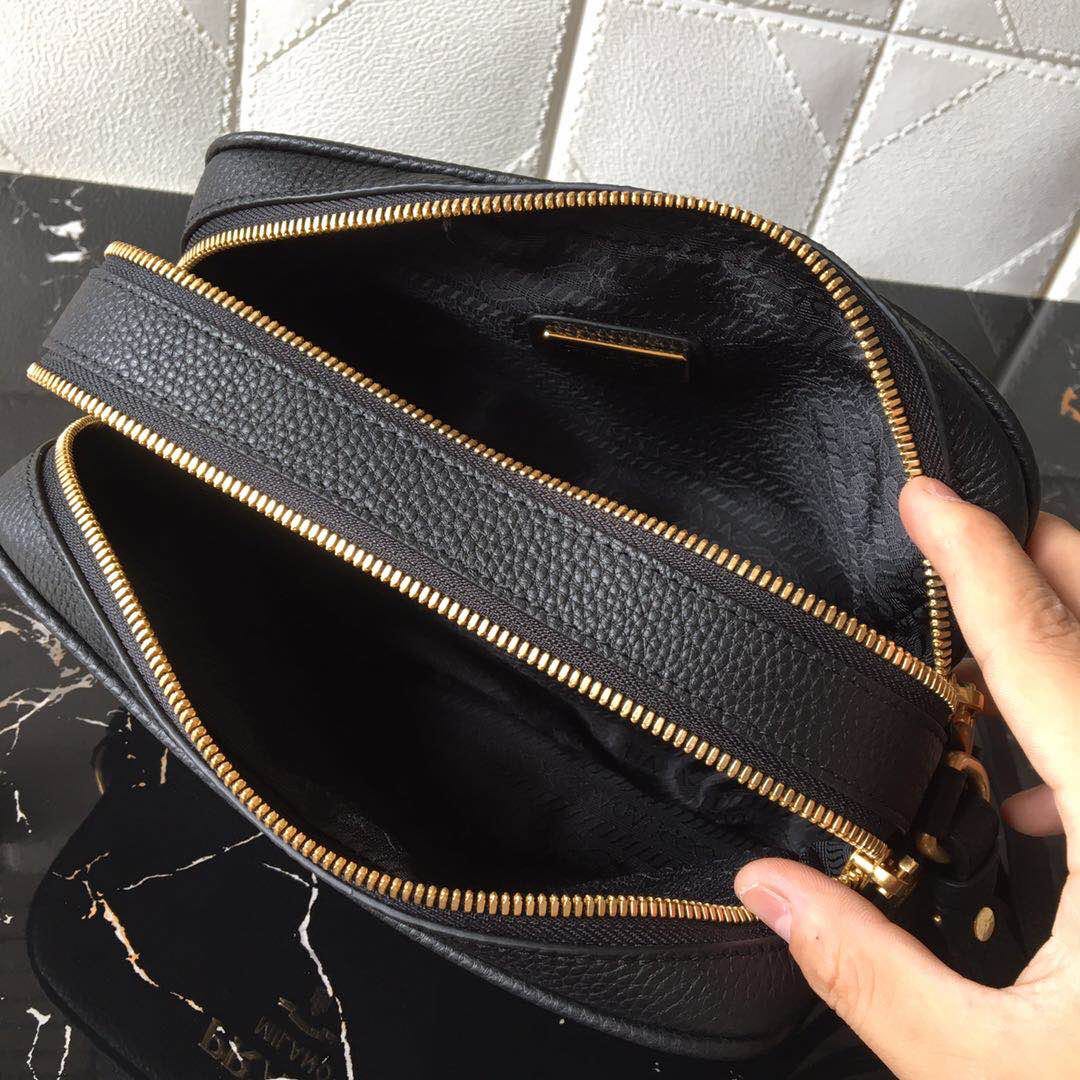 Prada Leather Shoulder Bag Handbag Tote Black/Gold 1BH082